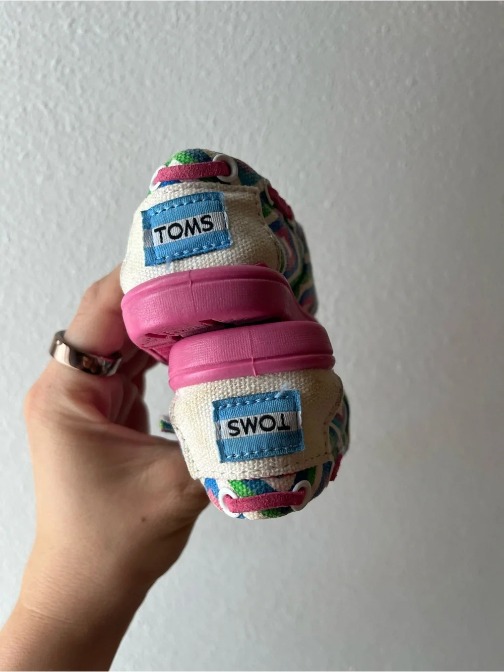 TOMS Infant Kids Pink Geometric Canvas Slip-On Shoes